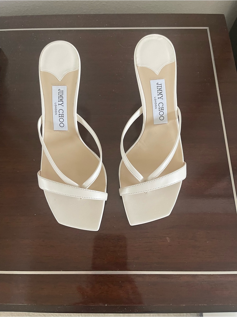 Jimmy Choo White Strappy Square-Toe Heeled Sandals